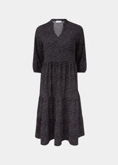 Papaya Petite Black Spot Crinkle V-Neck Midi Dress - Size 6