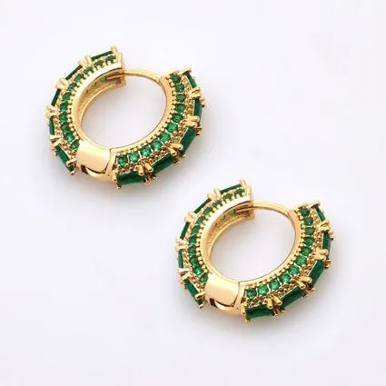 Green 18ct Gold Plated Hoop Earrings