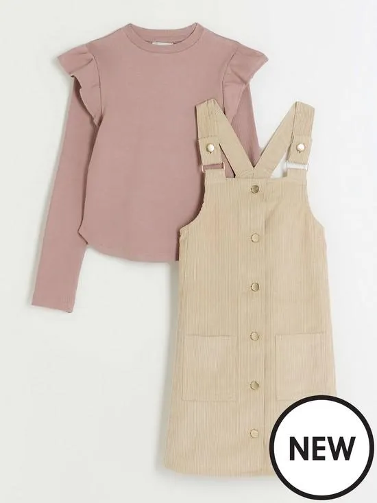River Island Girls Pinafore Dress Set - Beige