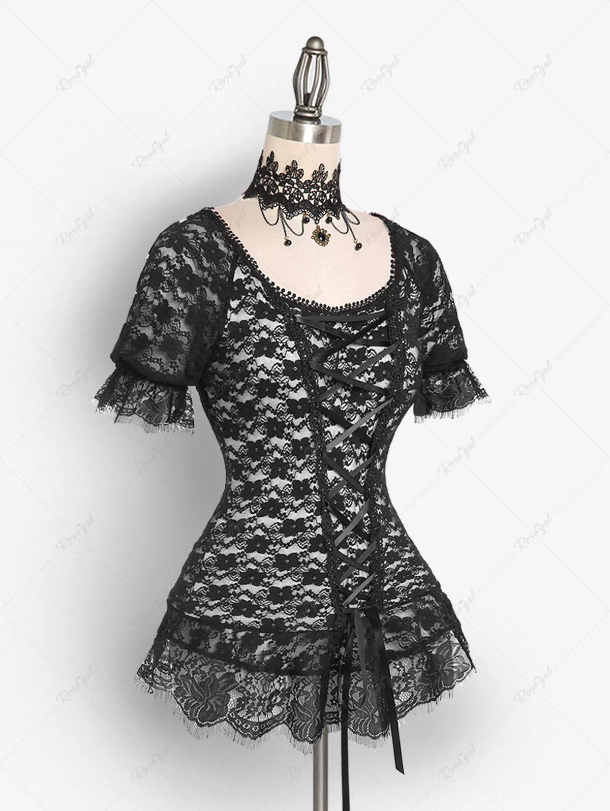 Gothic Vintage Lace-up Floral Lace Corset Top - L | Us 12