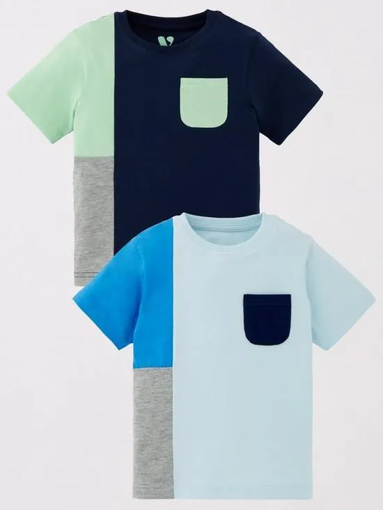 Boys 2 Pack Short Sleeve Colourblock T-Shirt