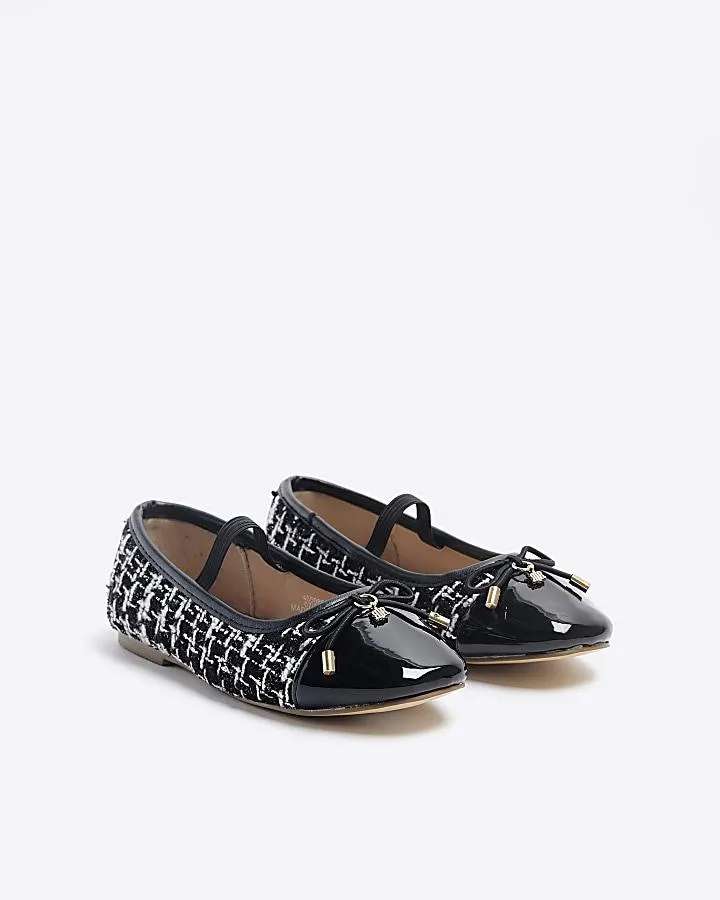 Girls black wide fit boucle ballet shoes