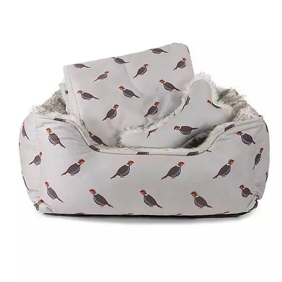 Rosewood Grey Partridge Print Dog Bed Bundle