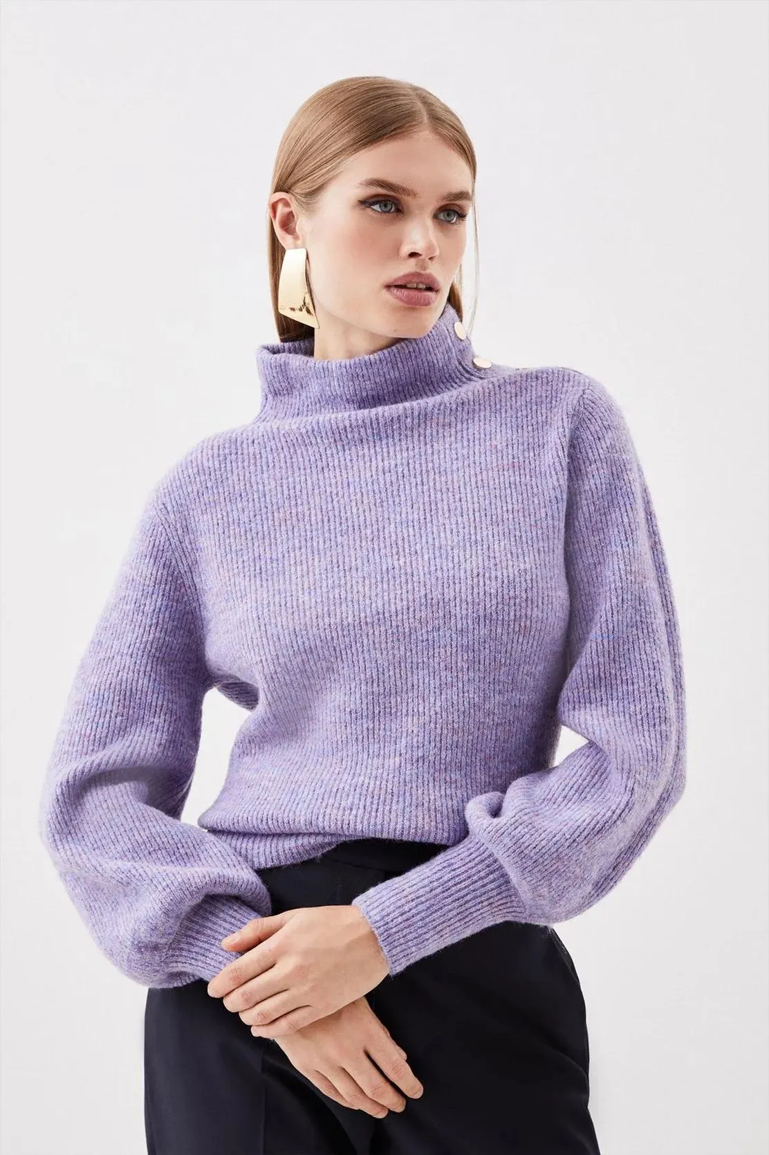 Wool Blend Cosy Funnel Knit Jumper