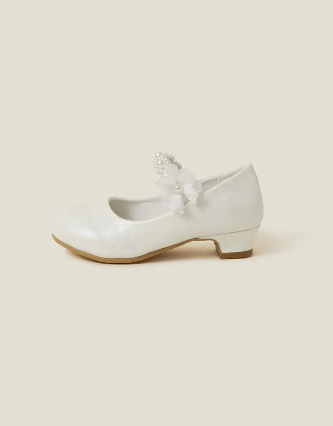 Girls Pearl Strap Flamenco Shoes Ivory