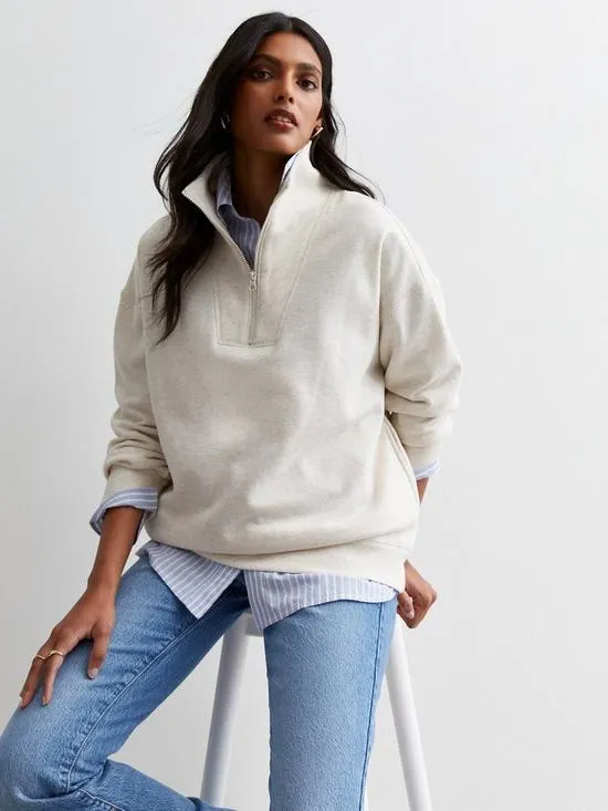 Cream Zip Neck Sweatshirt