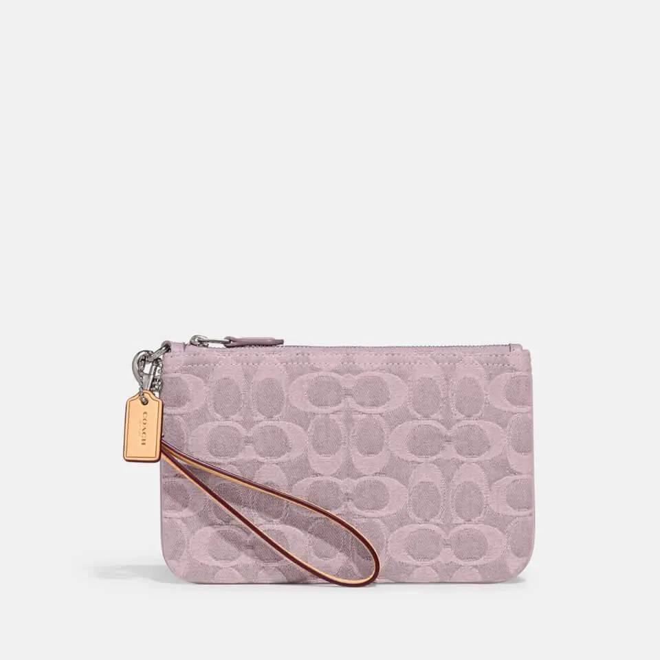 Coach Washed Denim Signature Small Cotton Wristlet Bag