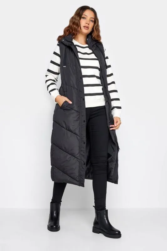 LTS Tall Black Quilted Longline Hooded Gilet