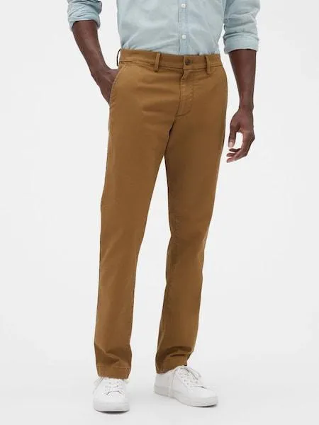 Brown Essential Chinos in Slim Fit with Washwell