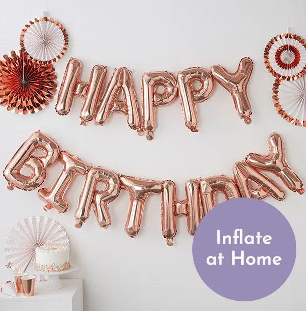 Rose Gold Balloon Bunting - Happy Birthday