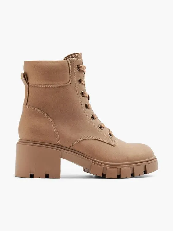 Camel Lace Up Chunky Ankle Boots