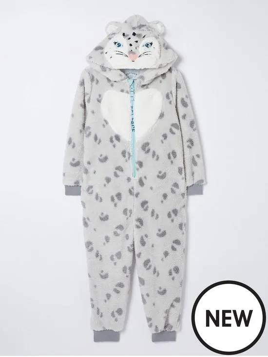 Girls Sadie Snow Leopard All In One - Grey