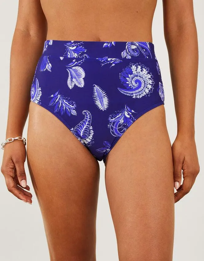 Paisley High Waisted Bikini Bottoms Blue