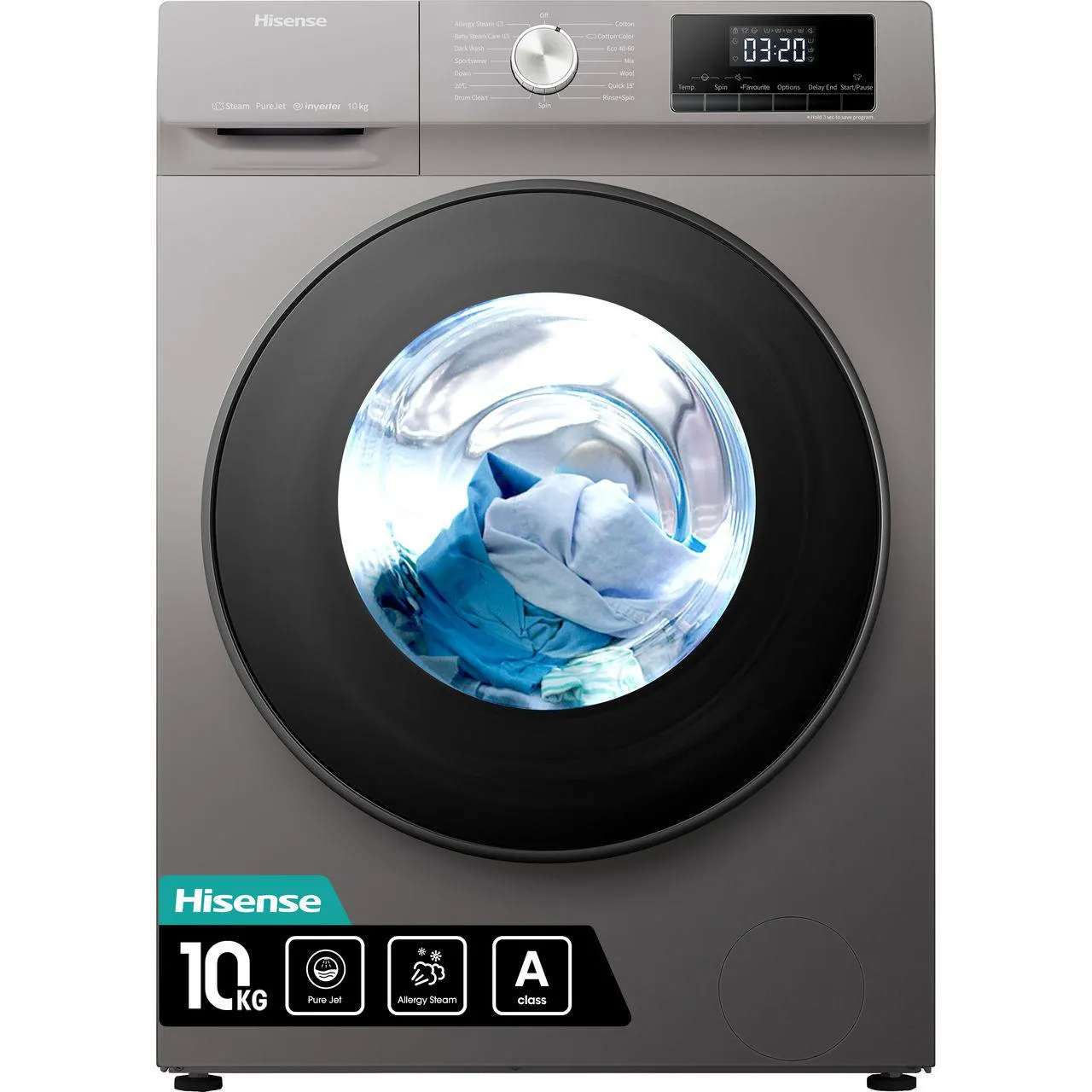 Hisense WFQA1014EVJMT 10Kg Washing Machine with 1400 rpm - Titanium - A Rated