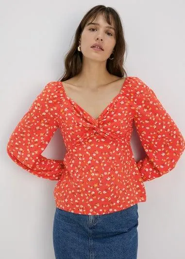 Red Floral Sweetheart Top - Size 8