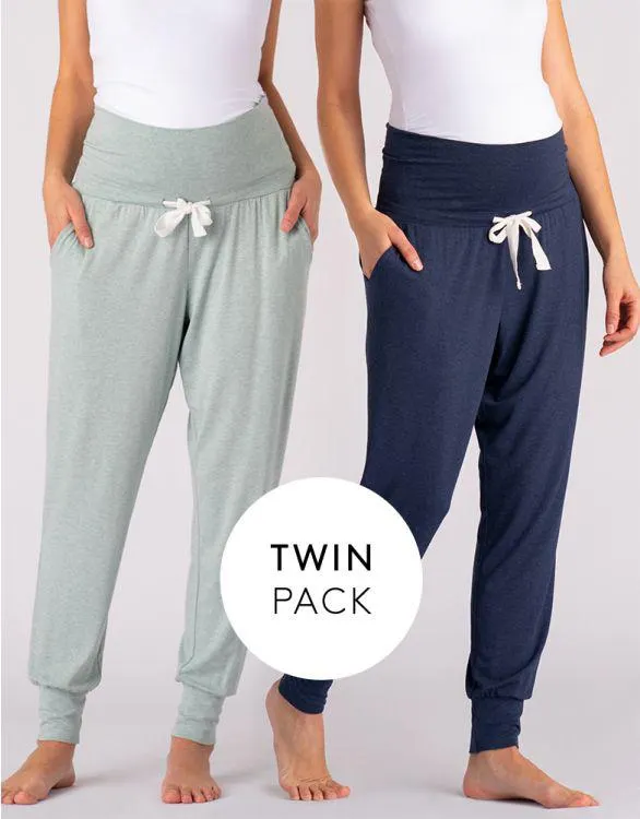 Maternity Lounge Pants – Navy & Sage Twin Pack