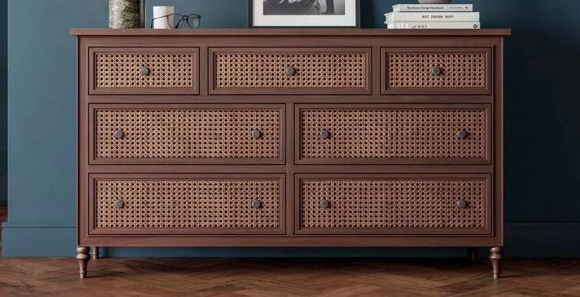 Vintage Rattan 7 Drawer Wide Chest