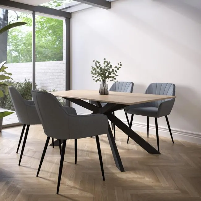 Oak Dining Table Set with 4 Grey Fabric Chairs - Seats 4 - Carson