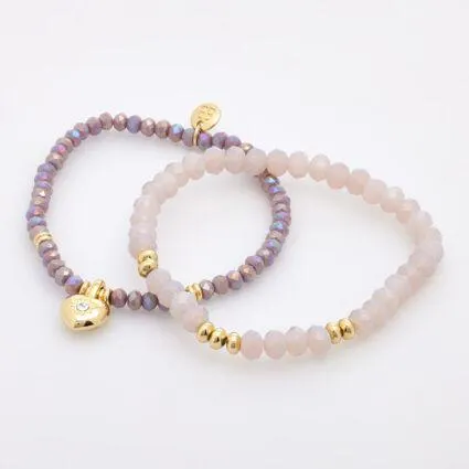 Two Pack Purple & Gold tone Bead Bracelets