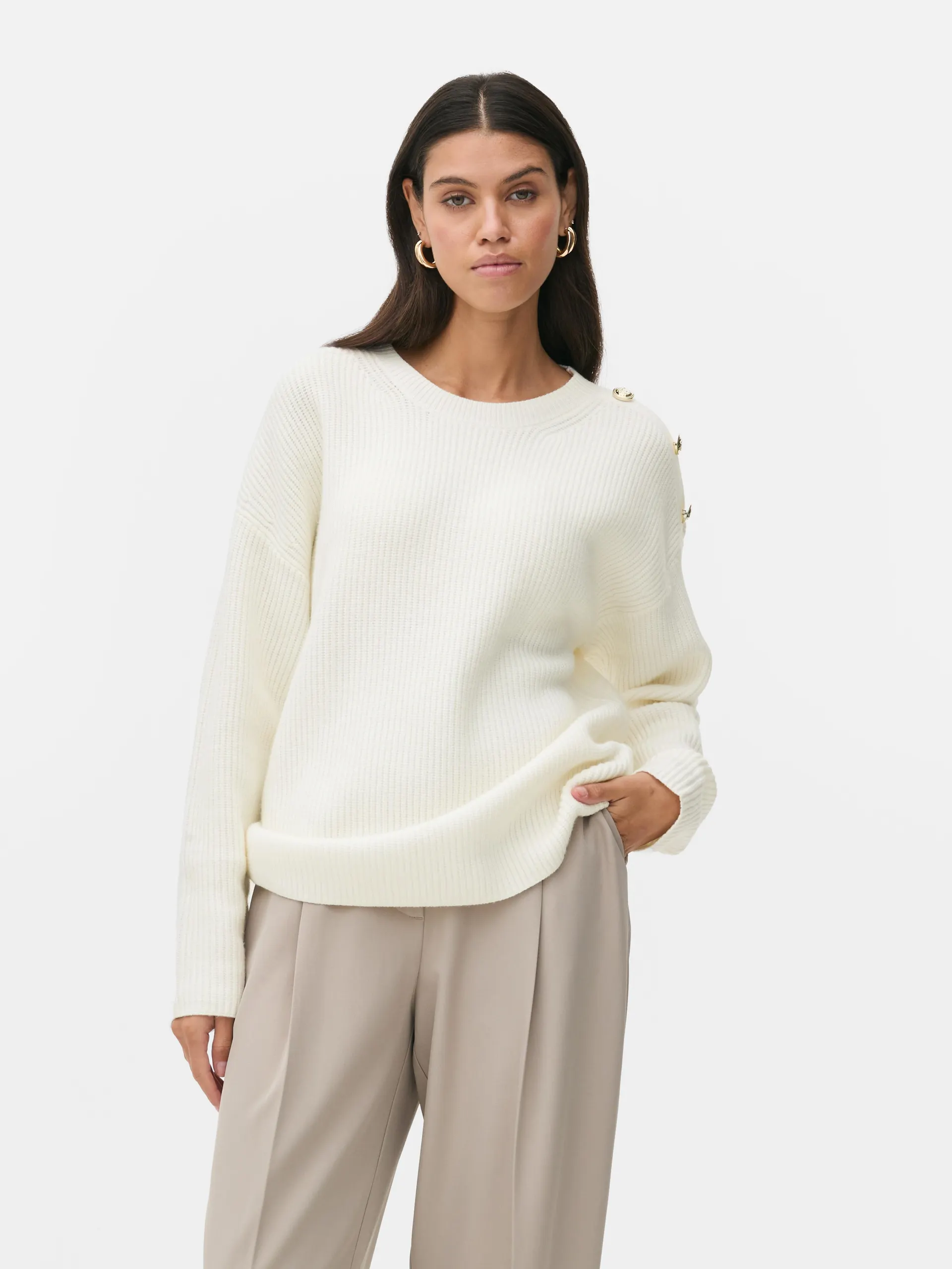 Camisola gola redonda detalhe botão