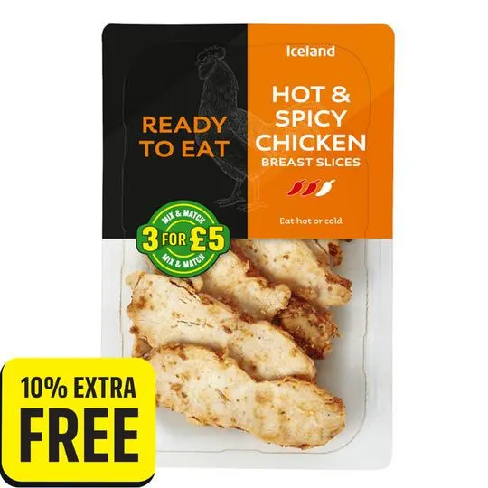 Iceland Hot & Spicy Chicken Breast Slices 160g + 10% Extra Free