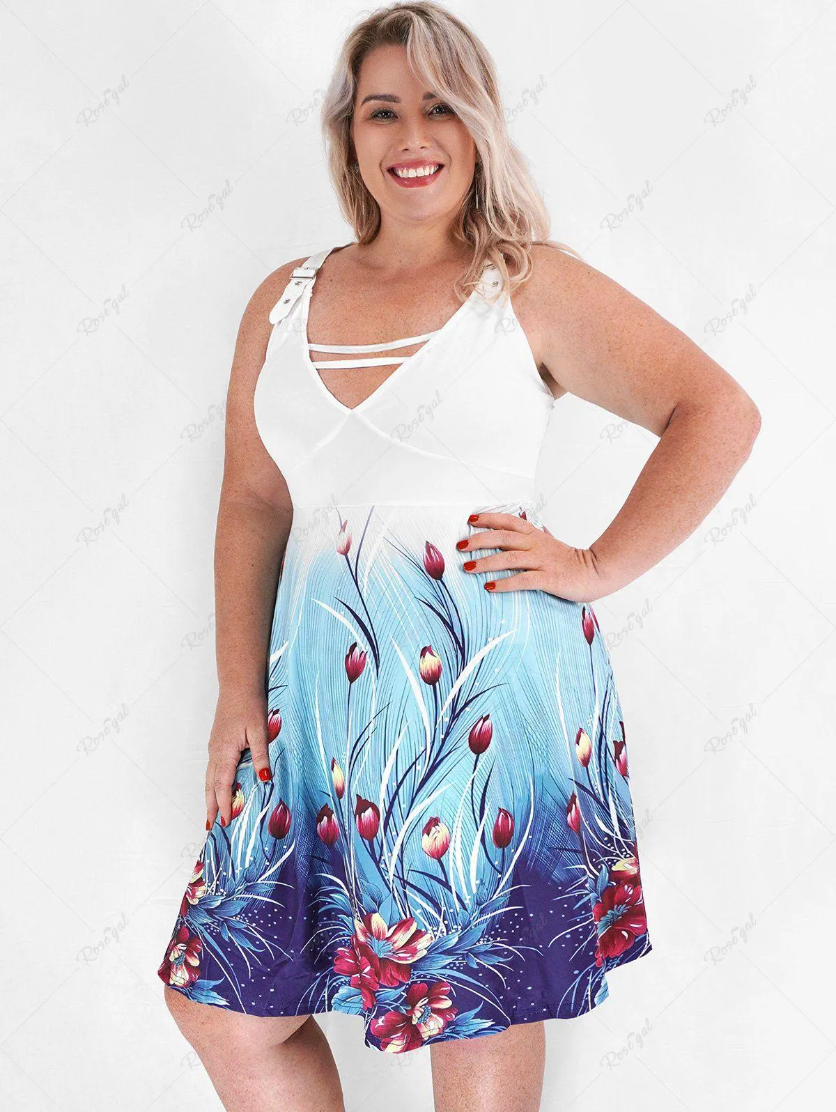 Plus Size Plunge O Ring Floral Print Dress - 4x | Us 26-28