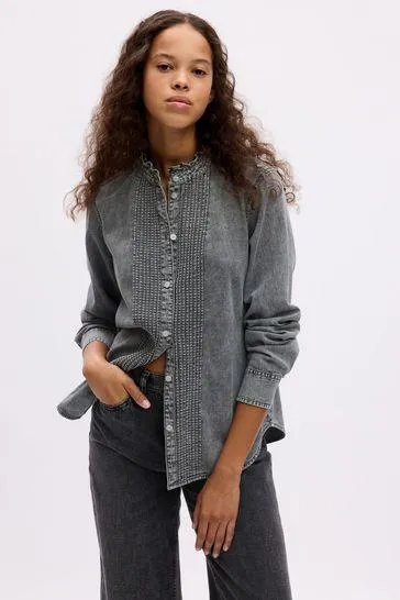 Jeweled Buttoned Denim Shirt