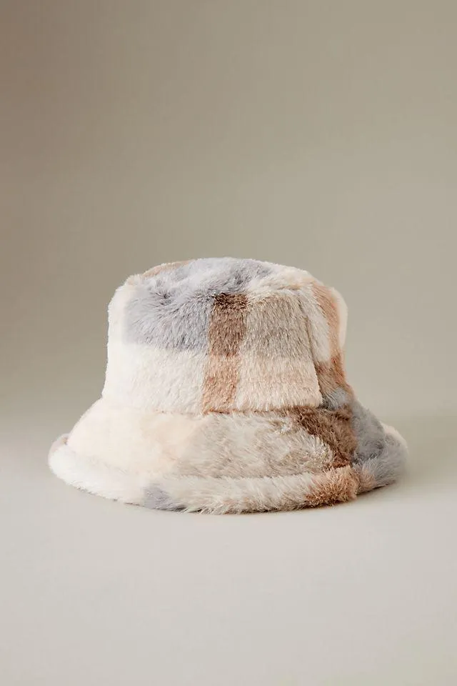 Checkered Faux Fur Bucket Hat