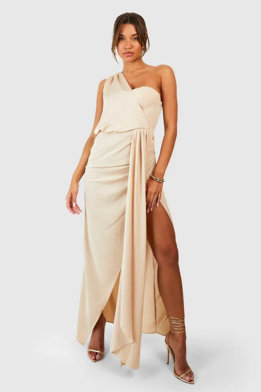 Satin Drape One Shoulder Maxi Dress