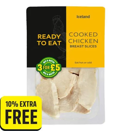 Iceland Ready to Eat Cooked Chicken Breast Slices 160g + 10% Extra Free