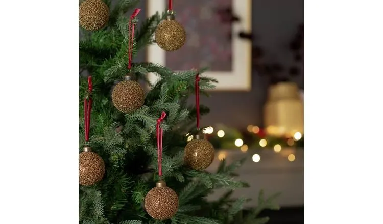 Habitat Pack of 6 Beaded Christmas Baubles - Bronze Gold