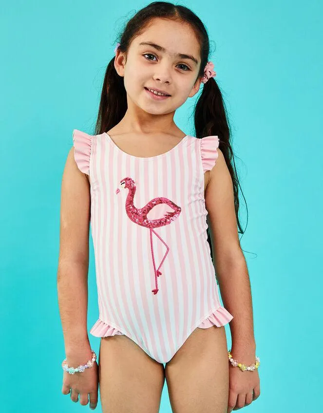 Girls Sequin Flamingo Swimsuit Pink