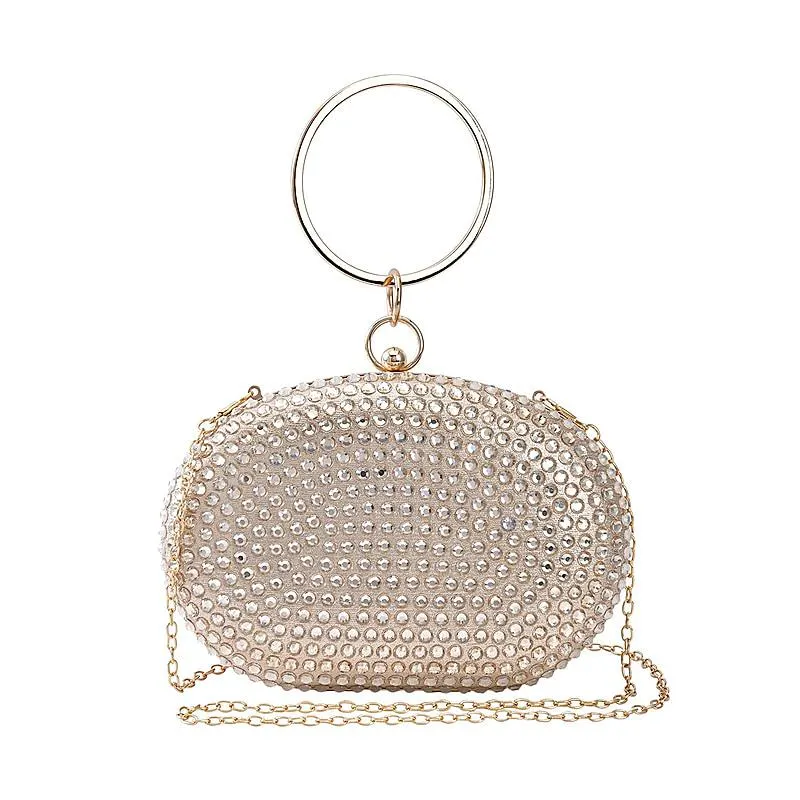 Small Elegant Crystal Studded Wristlet Clutch - Gold