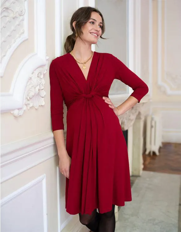 Claret Red Knot Front Maternity Dress