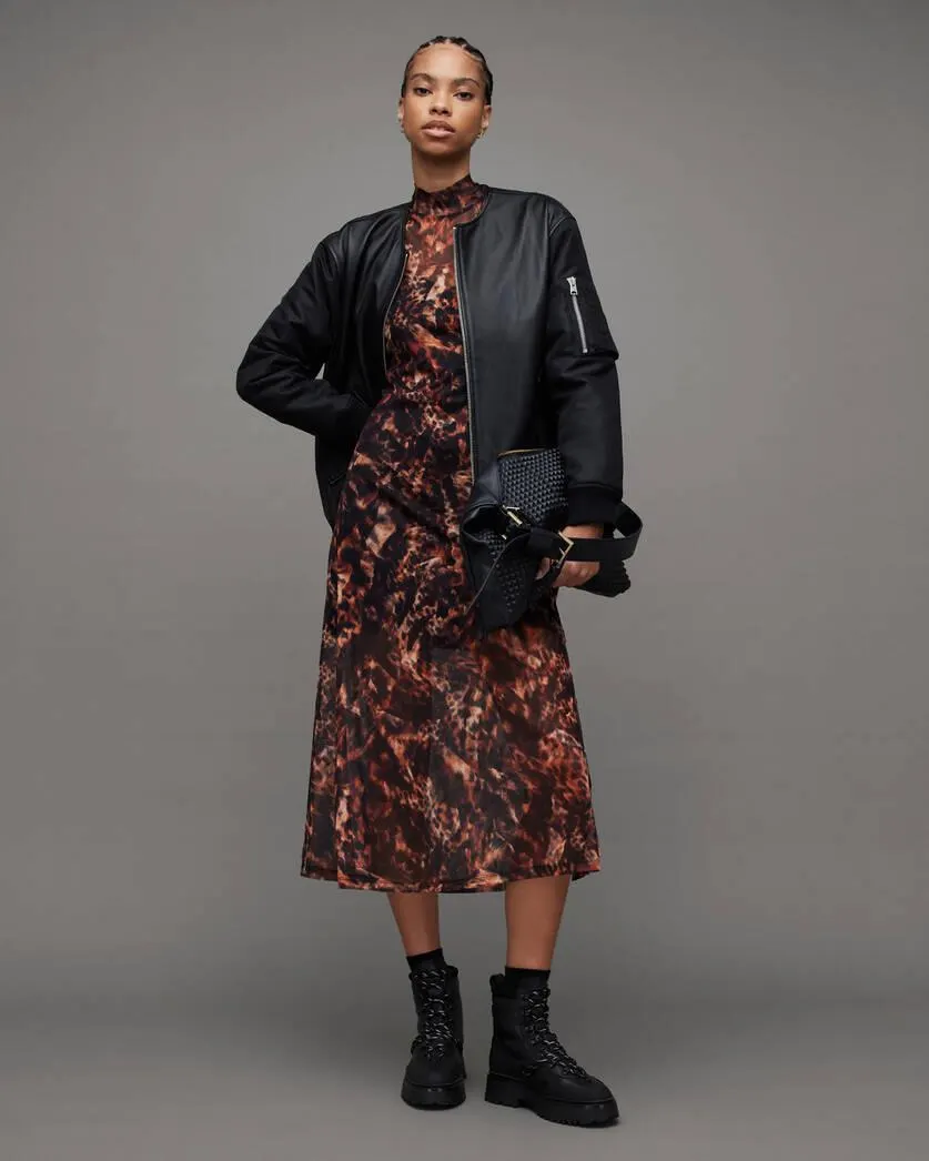 Hanna Funnel Neck Printed Midi Dress