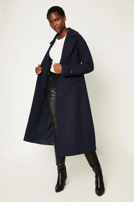 Wool Blend Belted Longline Coat