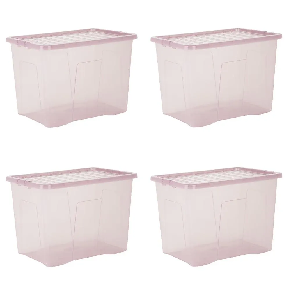 Wham 80L Pink Crystal Storage Box and Lid 4 Pack