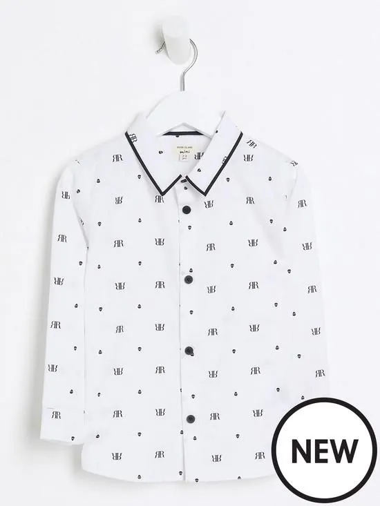 River Island Mini Mini Boys Printed Smart Shirt - White