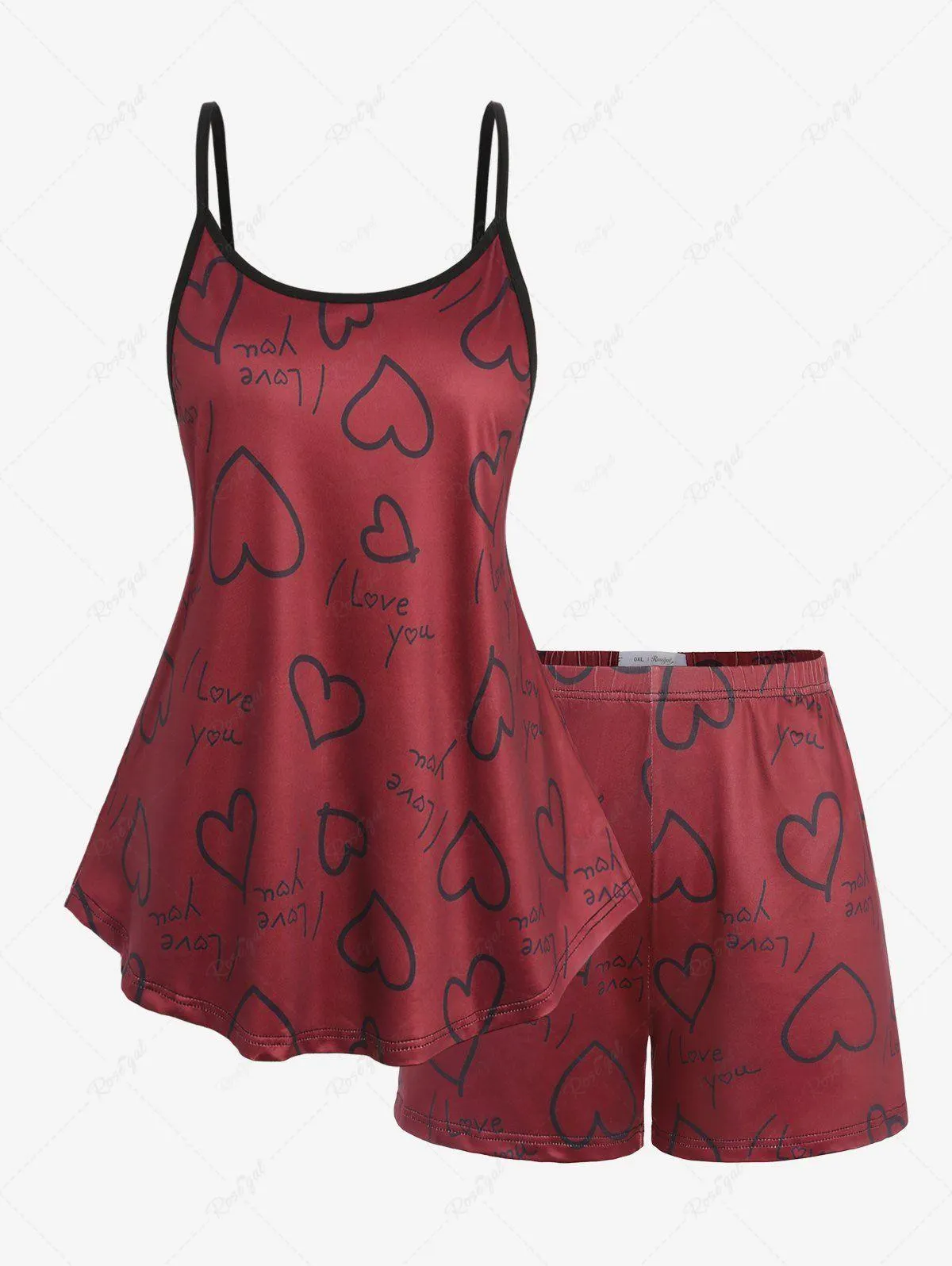 Plus Size Heart Letters Print Cami Top and Shorts Pajama Set - 3x | Us 22-24
