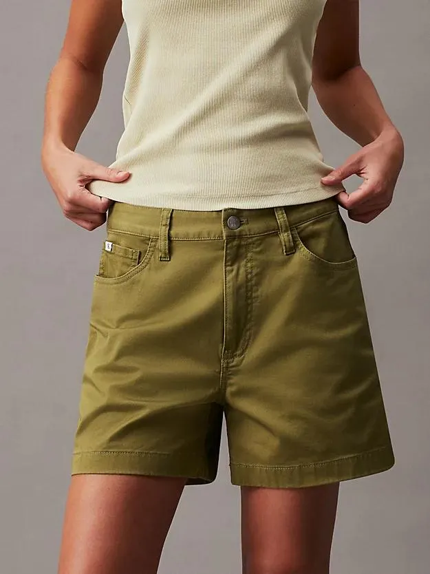 Cotton Twill Mom Shorts