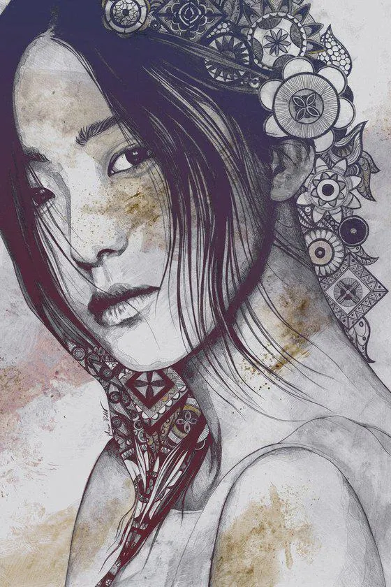 Stoic violet | asian girl portrait | japanese woman with mandalas (2023)