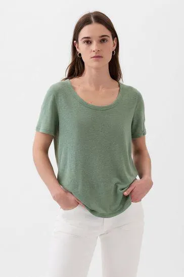 Linen Blend Short Sleeve Scoop Neck T-Shirt