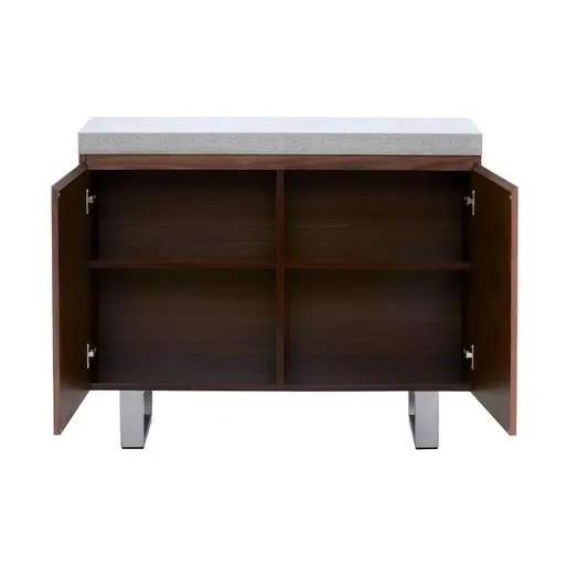 Concrete Look Top, Walnut and Stainless Steel Legs