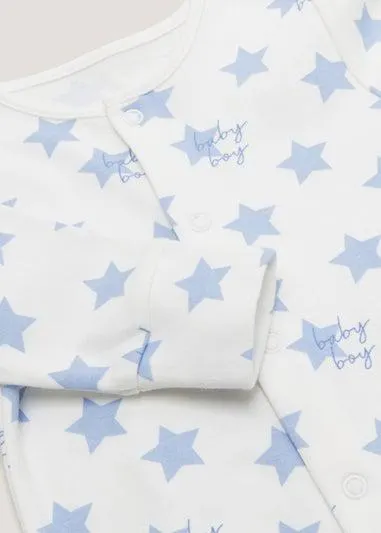 Baby Boy Blue Heart Sleepsuit (Tiny Baby-18mths) - Age 0 - 3 Months