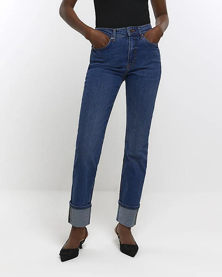 Blue high waisted turned hem slim jeans