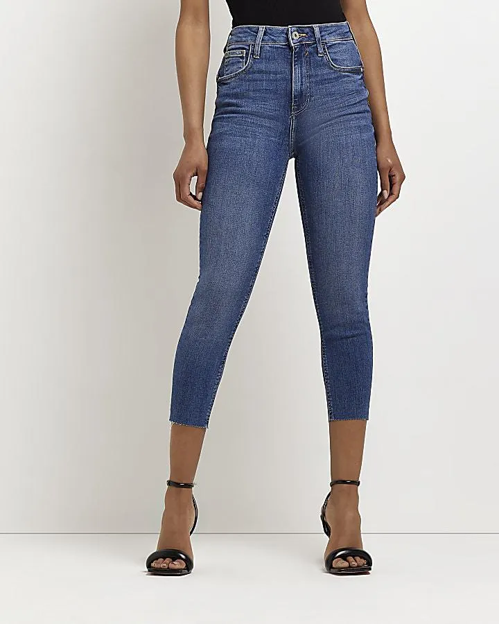 Blue cropped bum sculpt skinny jeans