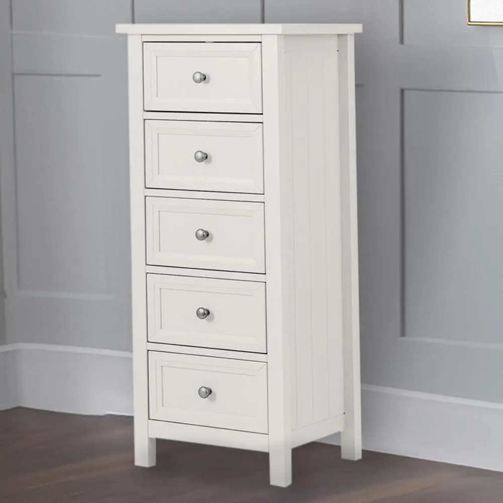 Julian Bowen Maine 5 Drawer Surf White Tall Chest of Drawers