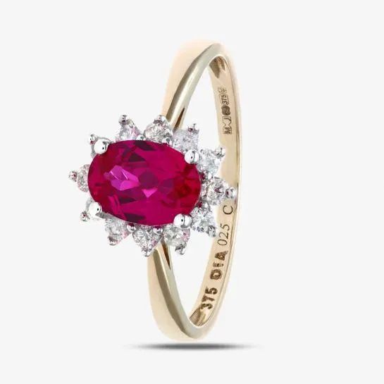 9ct Yellow Gold Ruby 0.25ct Diamond Cluster Ring PR10470Y RU