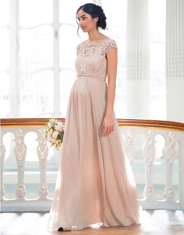Blush Silk & Eyelash Lace Maternity Gown