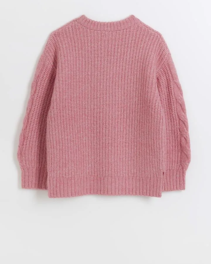 Girls pink cable knit jumper